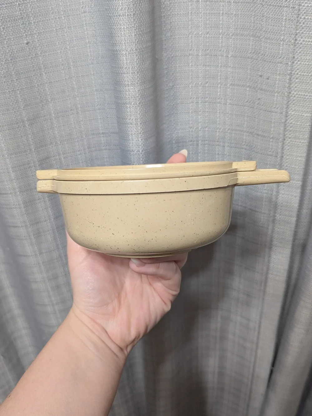 Vtg Round Littonware Microwave Cookware Bowl with Lid 39278 & 39277 Tan 2 Cup